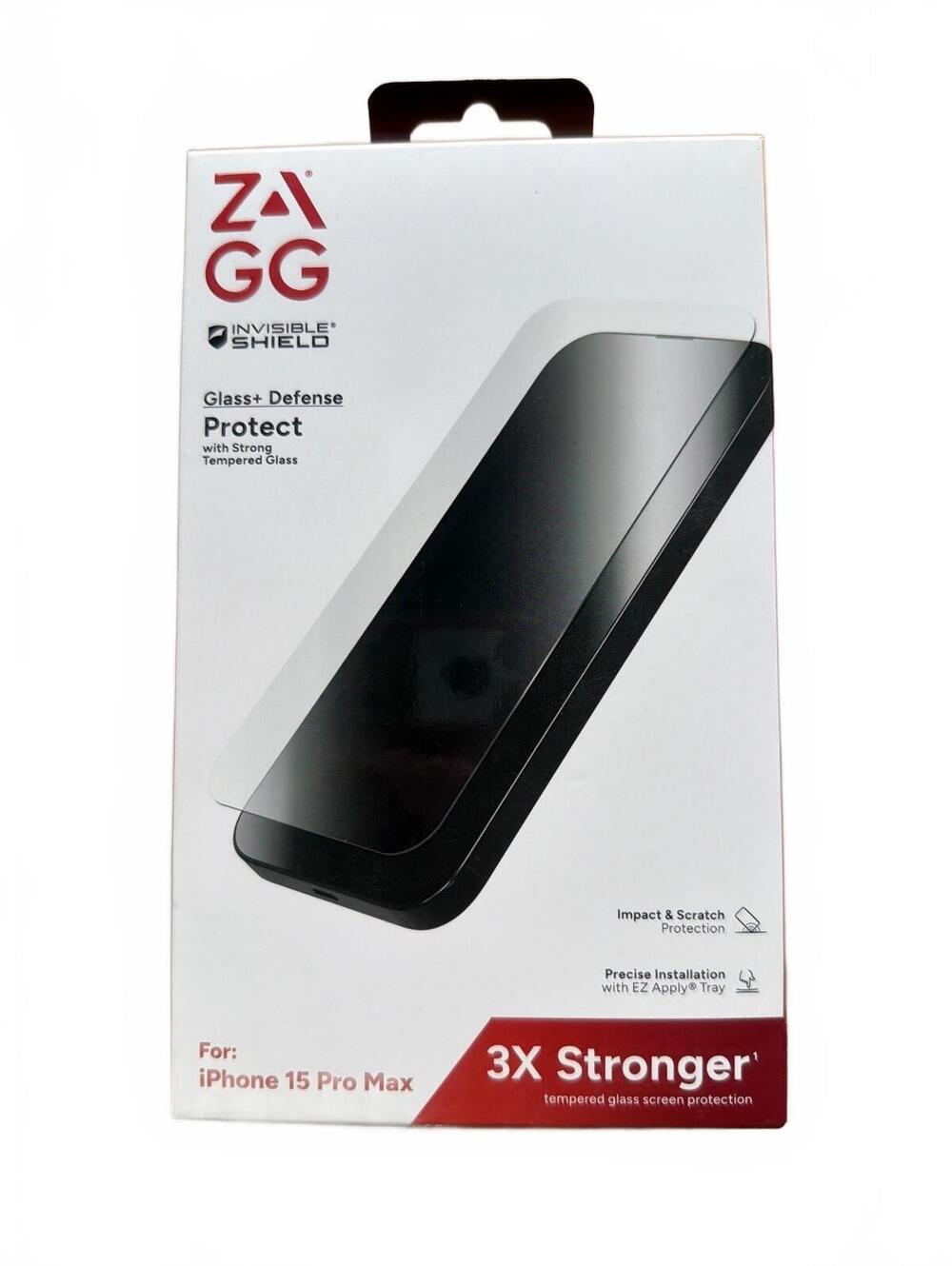 ZAGG InvisibleShield Glass+ Defense Tempered Screen Protector iPhone 15 Pro Max